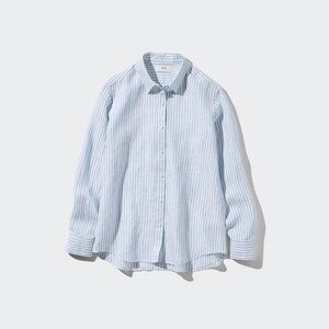 Uniqlo Premium Linen Striped Long Sleeve Shirt - 2024 - Blue - Sz M - NWT